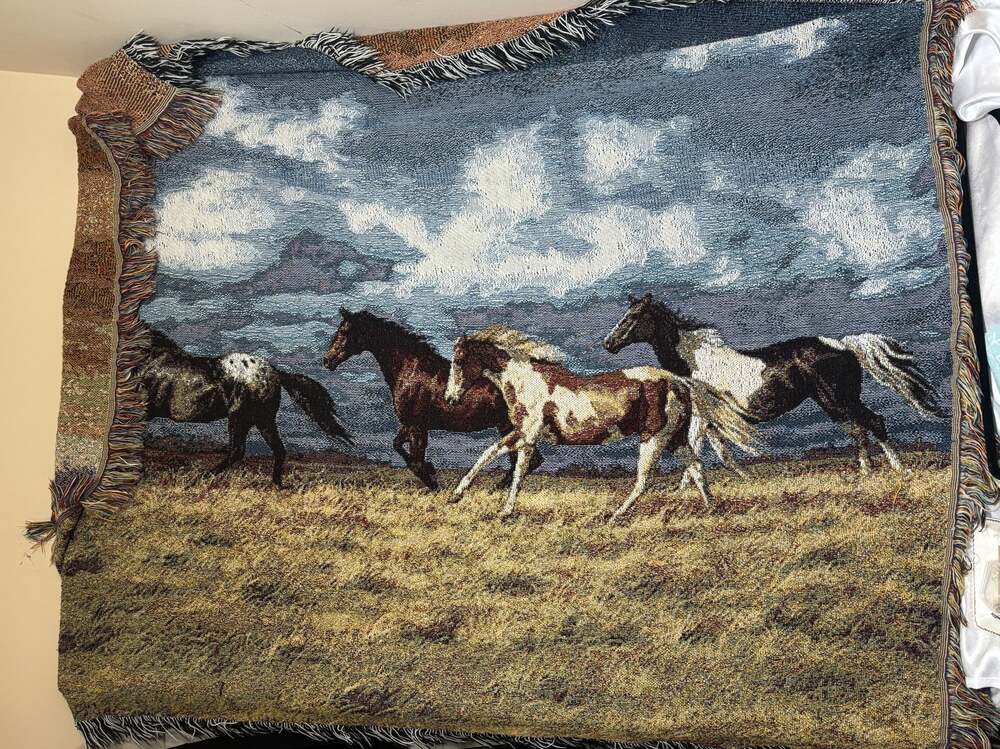 Horses, “running With the Wild”, Vintage  Throw Blanket or Wall Hanging - ,
